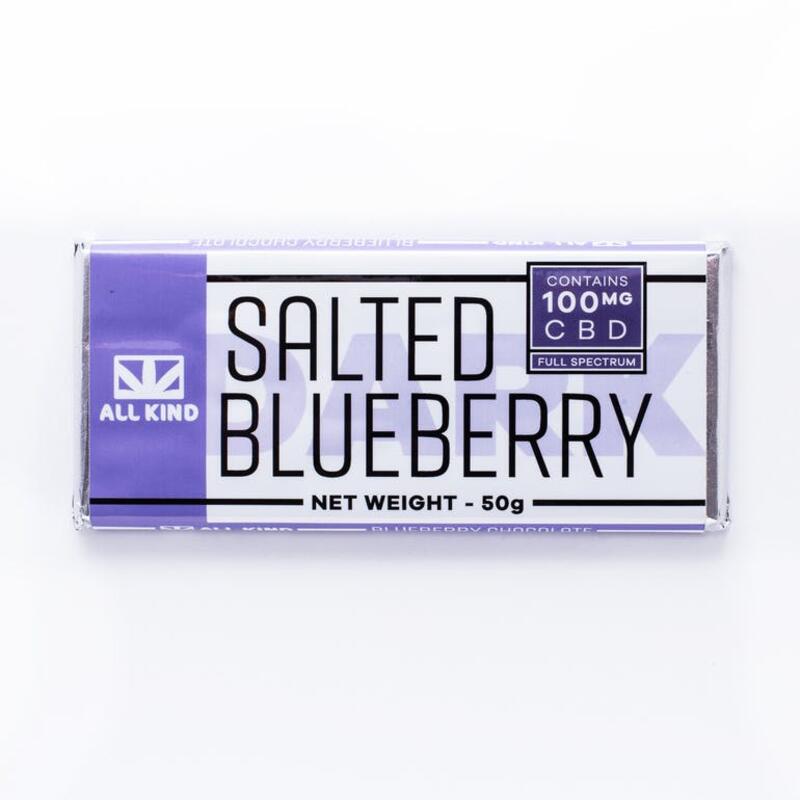 All Kind 100MG CBD Salted Blueberry Chocolate Bar