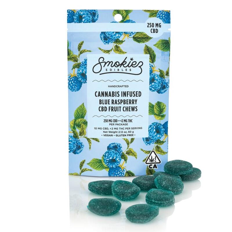 Blue Raspberry Fruit Chews, 250 mg CBD - CA