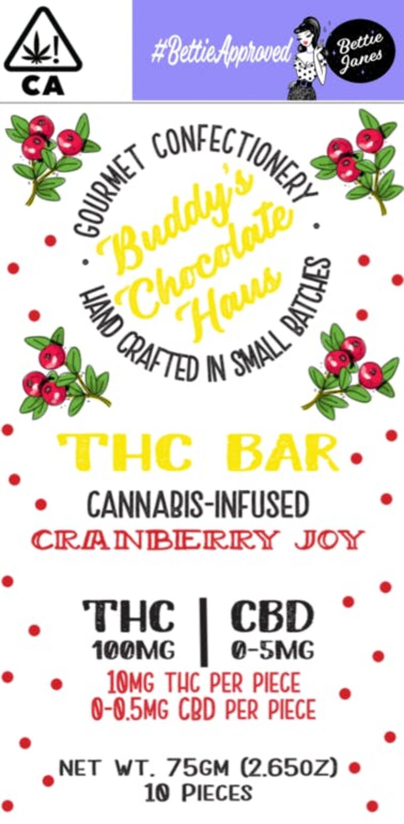 Cranberry Joy Chocolate Bar 100mg THC