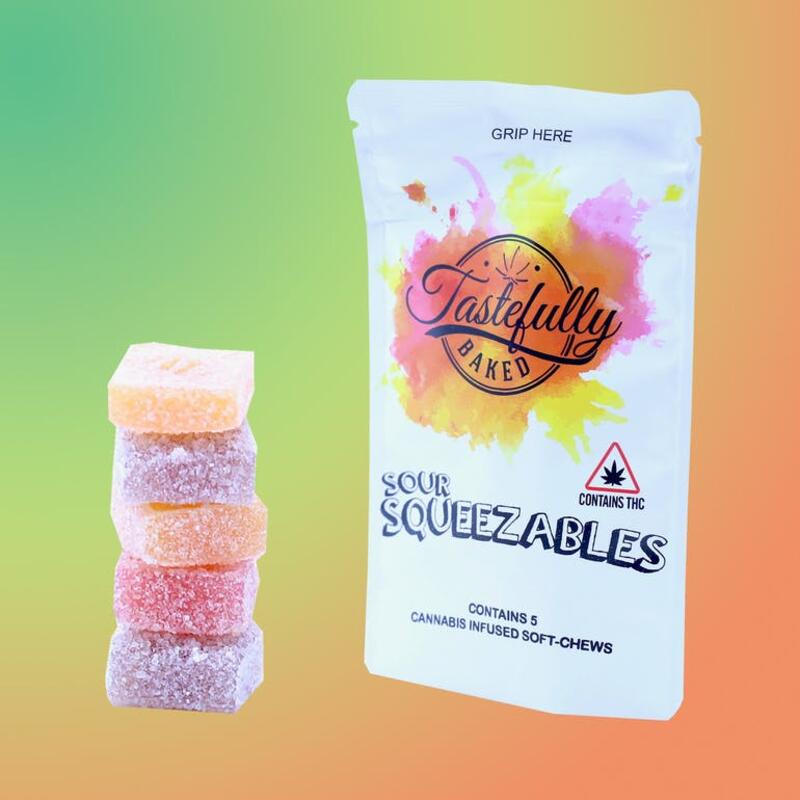 100mg THC "Sour Squeezables" Gummies (5-pack) - Tastefully Baked