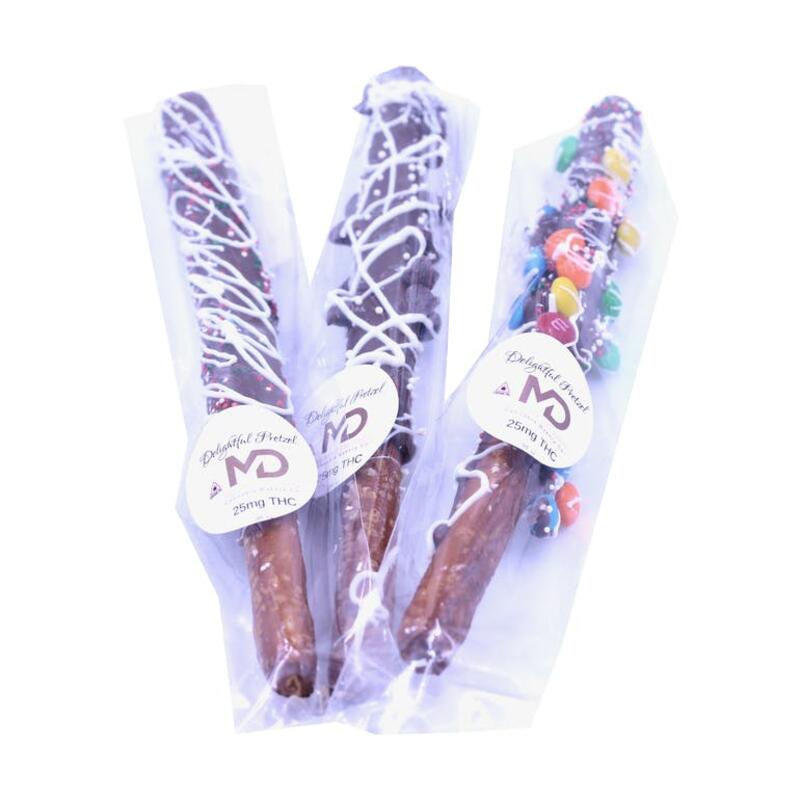 25mg THC Chocolate-dipped Pretzel Rod - Medible Delights