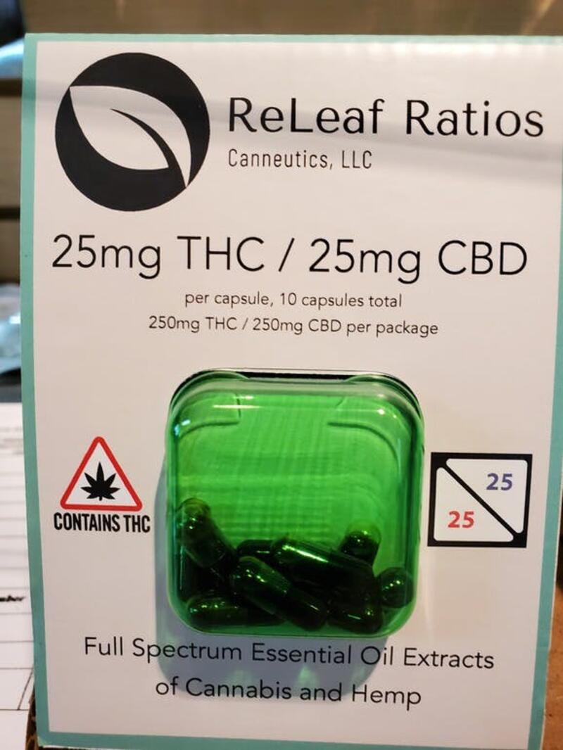 Releaf Ratio Capsules 25MG THC/ 25MG CBD