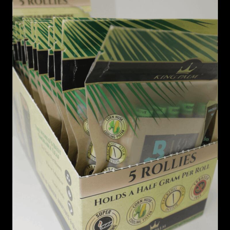 KING PALM 5 ROLLIES HOLDS HALF A GRAM PER ROLL WITH BOVEDA PACK 15 COUNT BOX, Unit