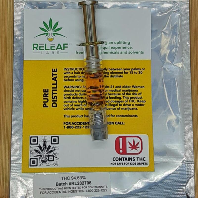 Releaf Labs No Terpenes Pure Distillate 1ml Syringe, Unit