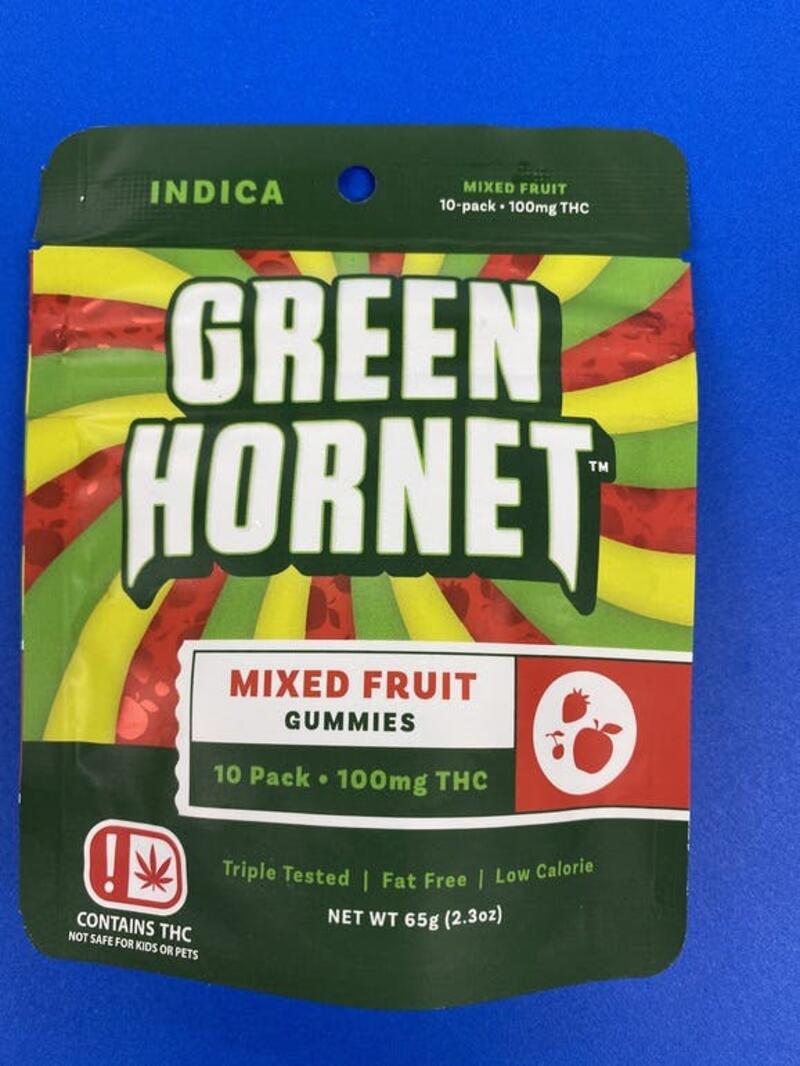 GREEN HORNET MIXED FRUIT INDICA GUMMY 100MG