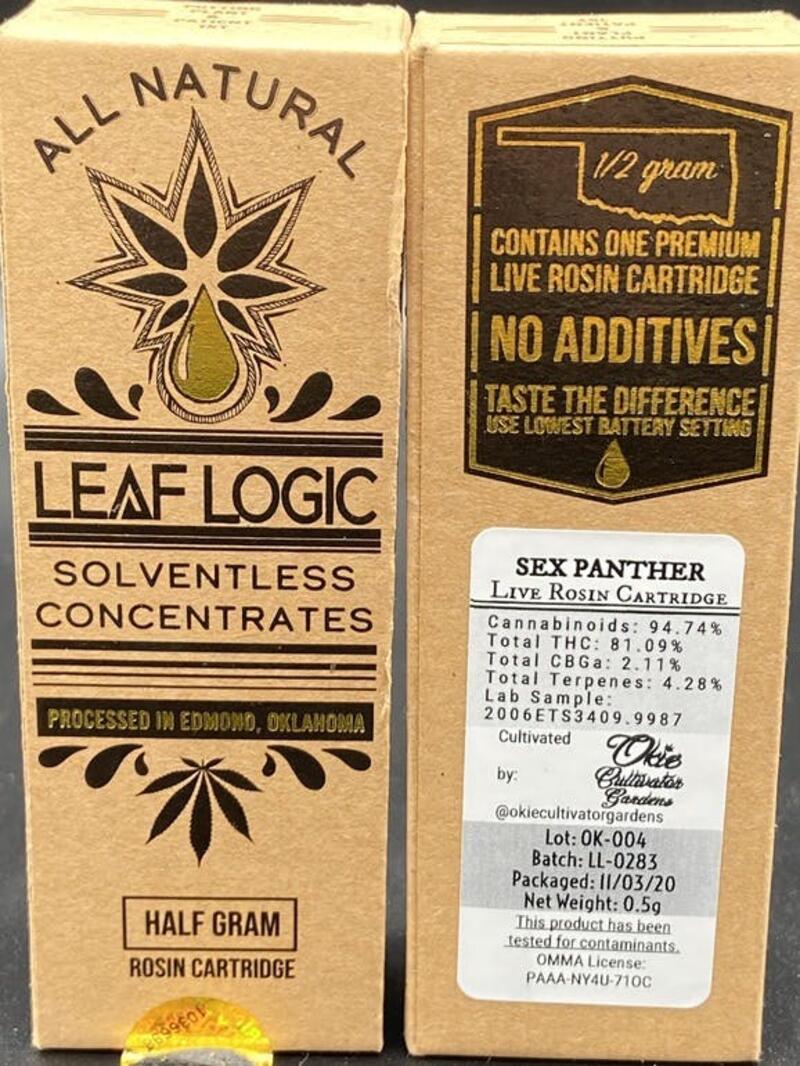 Leaf Logic Sex Panther Live Rosin Cart .5 Gram (OTD - TAX INCLUDED)