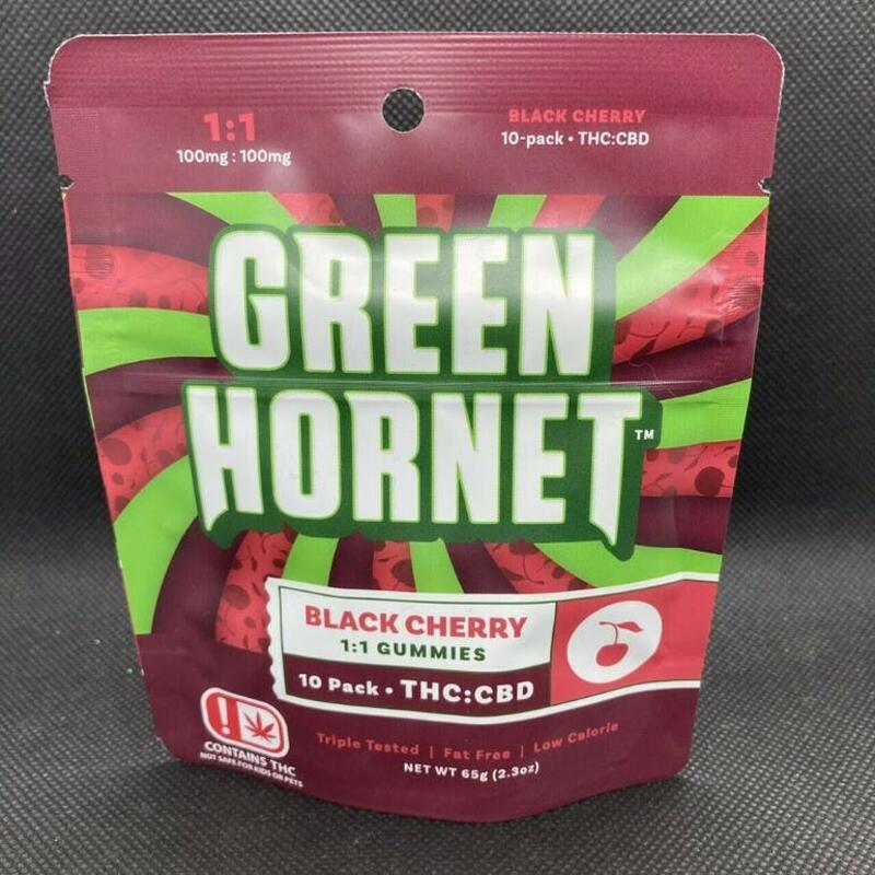 Green Hornet Gummy - Black Cherry 1:1 (THC/CBD) 100mg