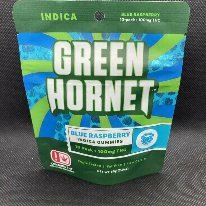 Green Hornet Gummy - Blue Raspberry (Indica) 100mg Gummies