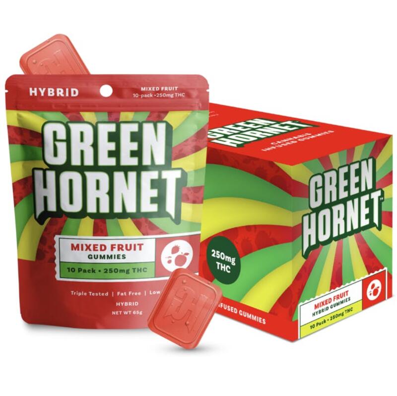 Green Hornet 250mg Mixed Fruit Hybrid Gummies