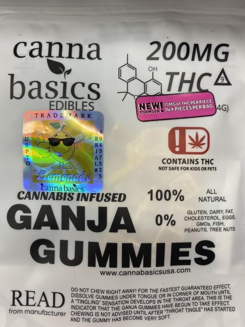 200mg Ganja Gummies - Lemonade - Canna Basics