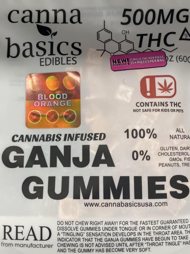 500mg Ganja Gummies - Blood Orange - Canna Basics