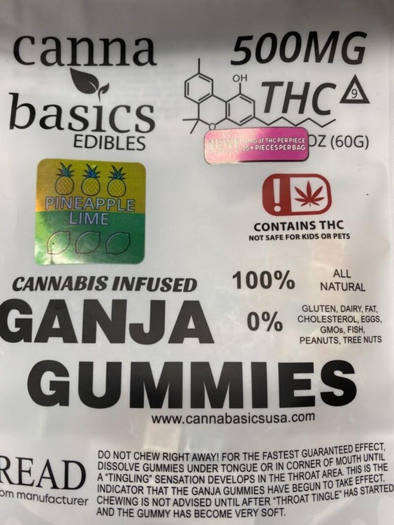 500mg Ganja Gummies - Pineapple / Lime - Canna Basics