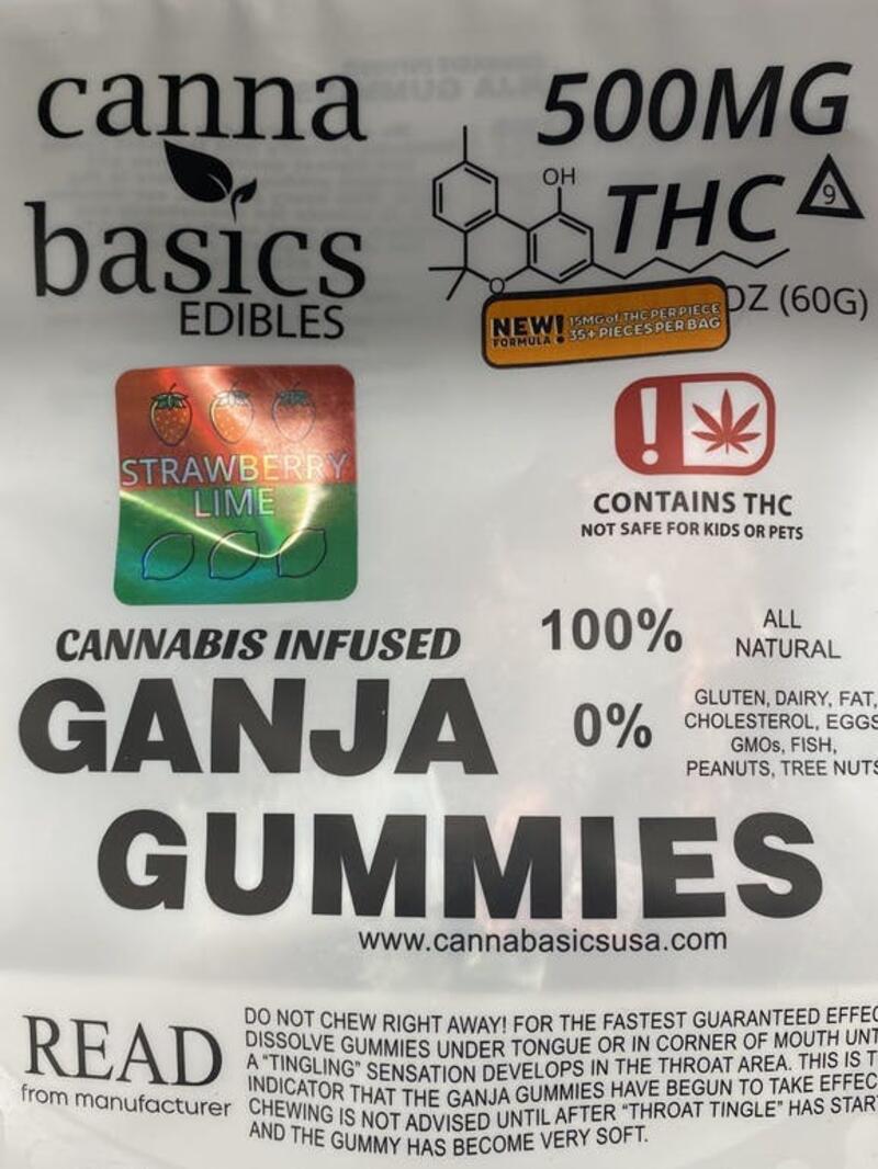500mg Ganja Gummies - Strawberry / Lime - Canna Basics
