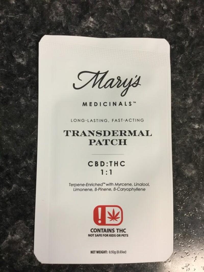 CBD:THC 1:1 Transdermal Patch 10mg- Mary's Medicinal