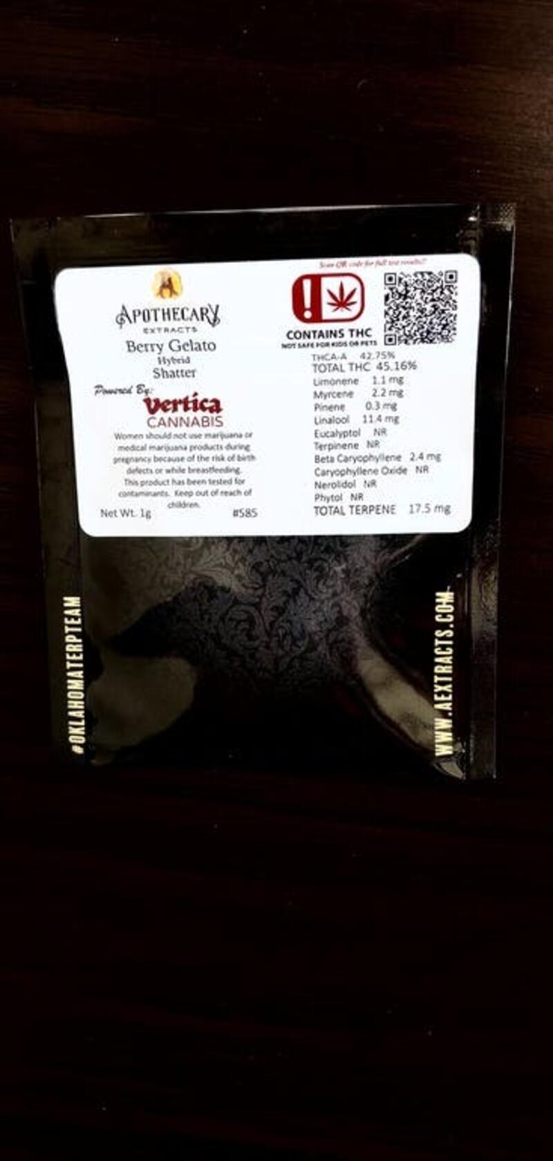 Apothecary Extracts - Berry Gelato 1g Shatter 5/$100
