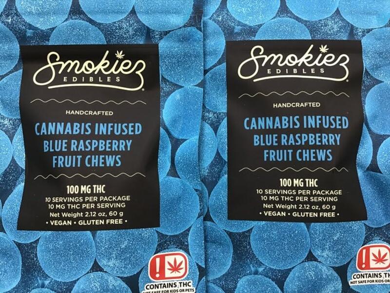 SMOKIEZ FRUIT CHEWS 100MG - BLUE RASPBERRY $23.11 OTD