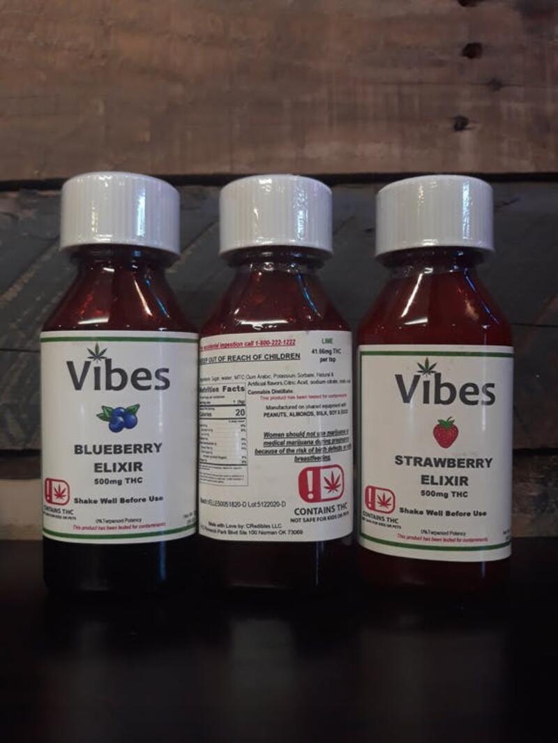 Vibes 500mg Elixir (Strawberry, Lime, and Blueberry flavors)