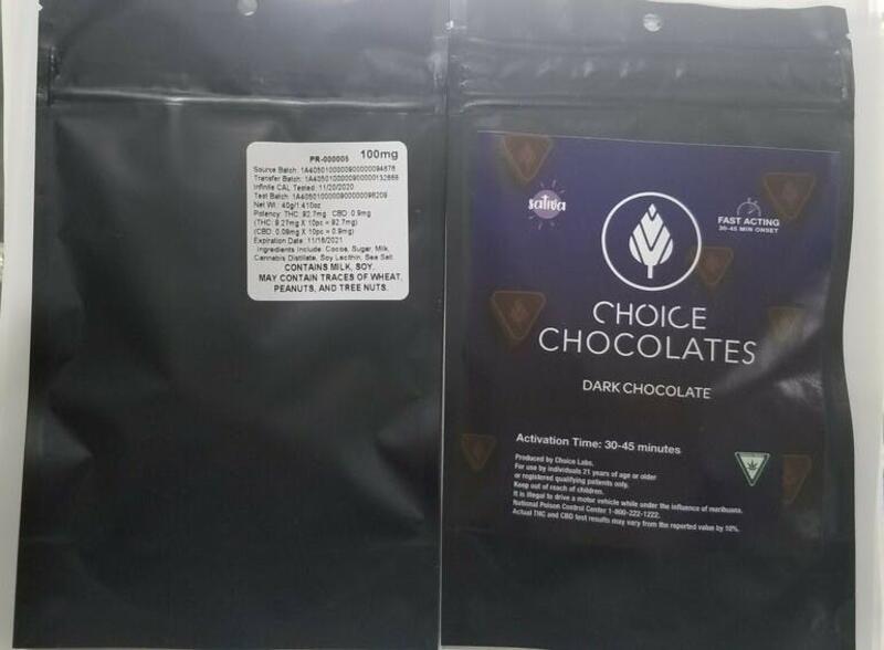 Choice Chocolates- Dark Chocolate - Sativa 100mg