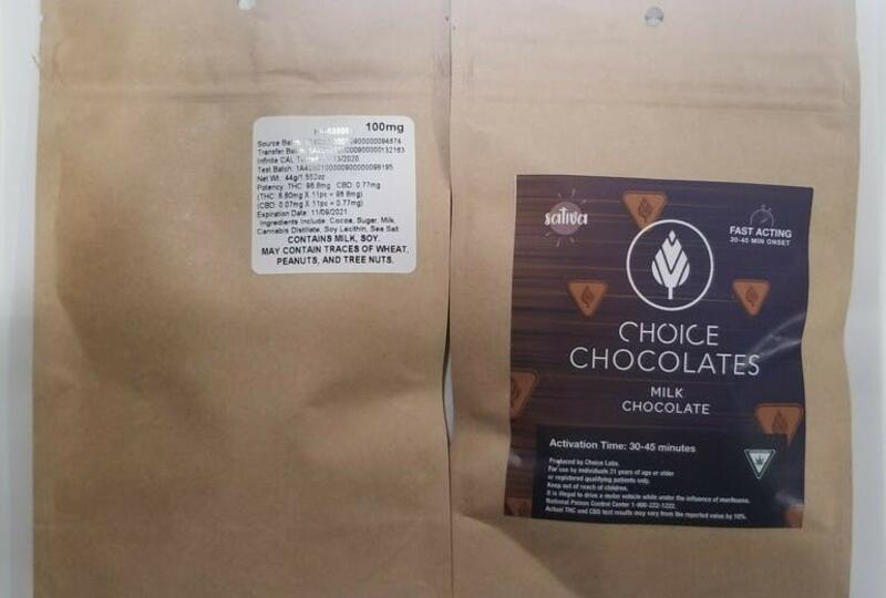 Choice Chocolates- Milk Chocolate - Sativa 100mg