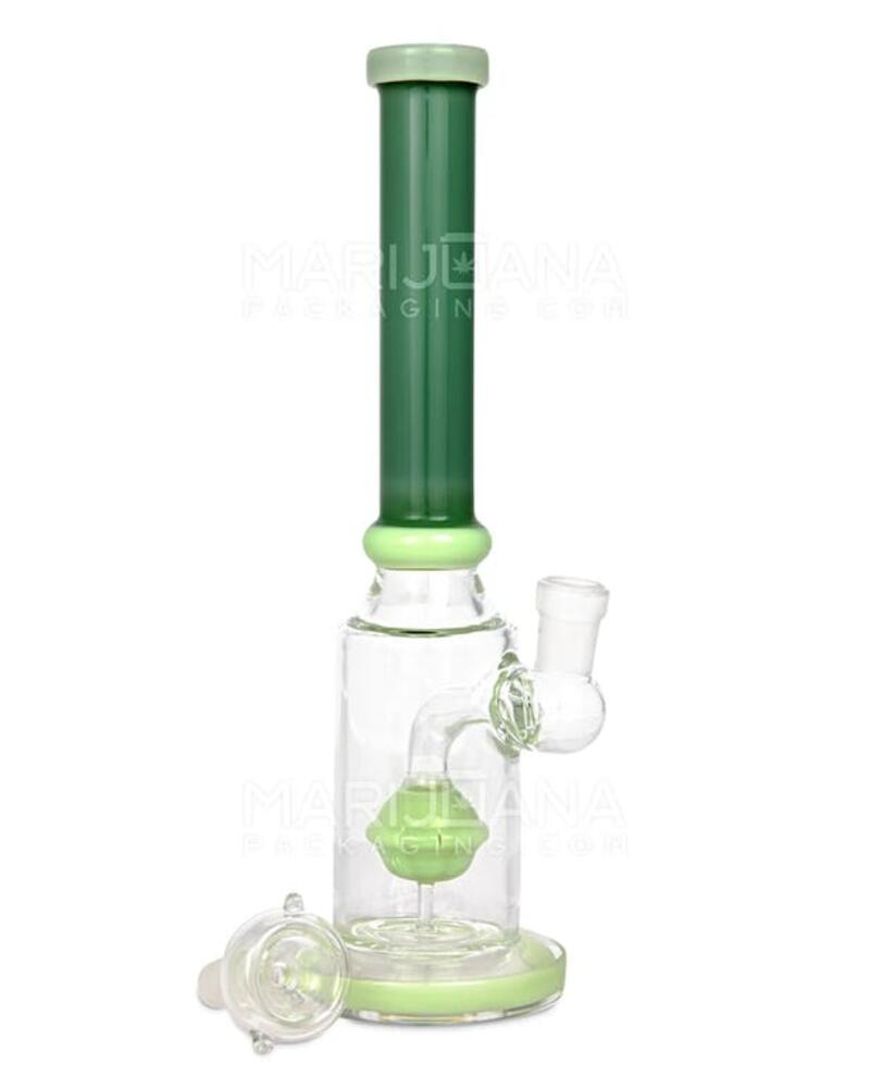 Orb Percolator Glass Straight Water Pipe w/ Thick Base 10in Tall - 14mm Bowl - Jade & Slime*-65159