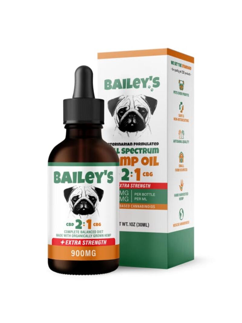 Bailey's 900MG 2:1 CBD:CBG Hemp Oil For Dogs