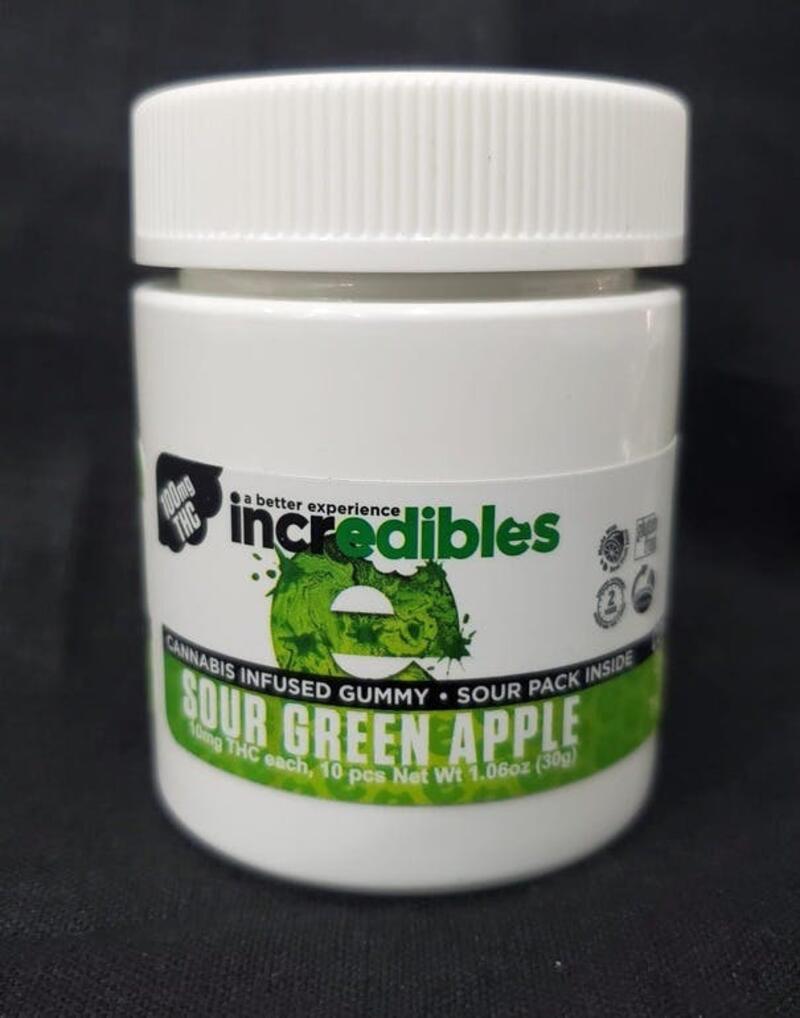 Incredibles Sour Green Apple Gummies 100mg