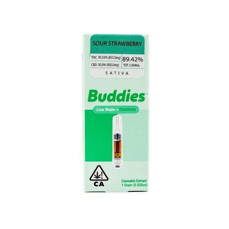 Buddies | Buddies | Sour Strawberry | 1g Live Distillate Cartridge