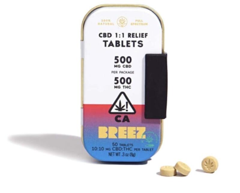 BREEZ - CBD 1:1 RELIEF TABLET TIN (500/500)