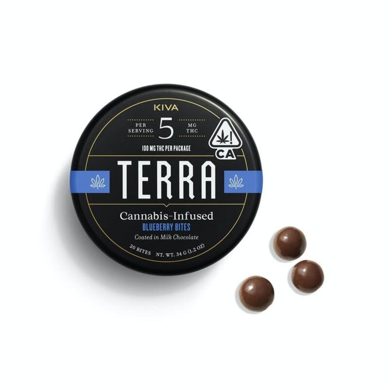 KIVA CONFECTIONS - TERRA BITES - MILK CHOCOLATE BLUEBERRIES 100MG