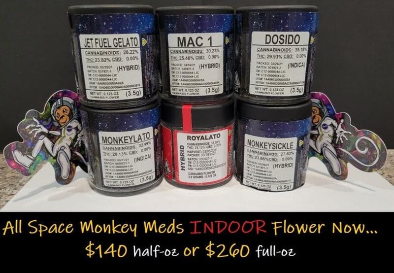 **Special** All Space Monkey Indoor Flower $260 ounce / $140 half-ounce [Before Tax.]