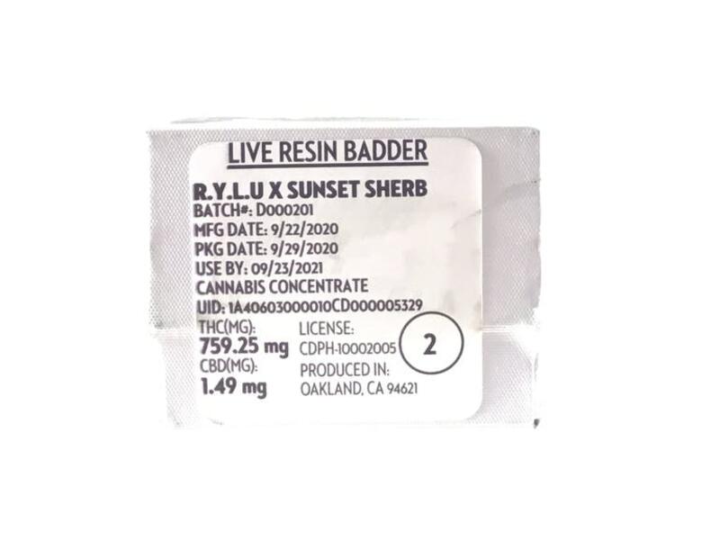 710 Labs - R.Y.L.U. x Sunset Sherb Live Resin Badder 1g