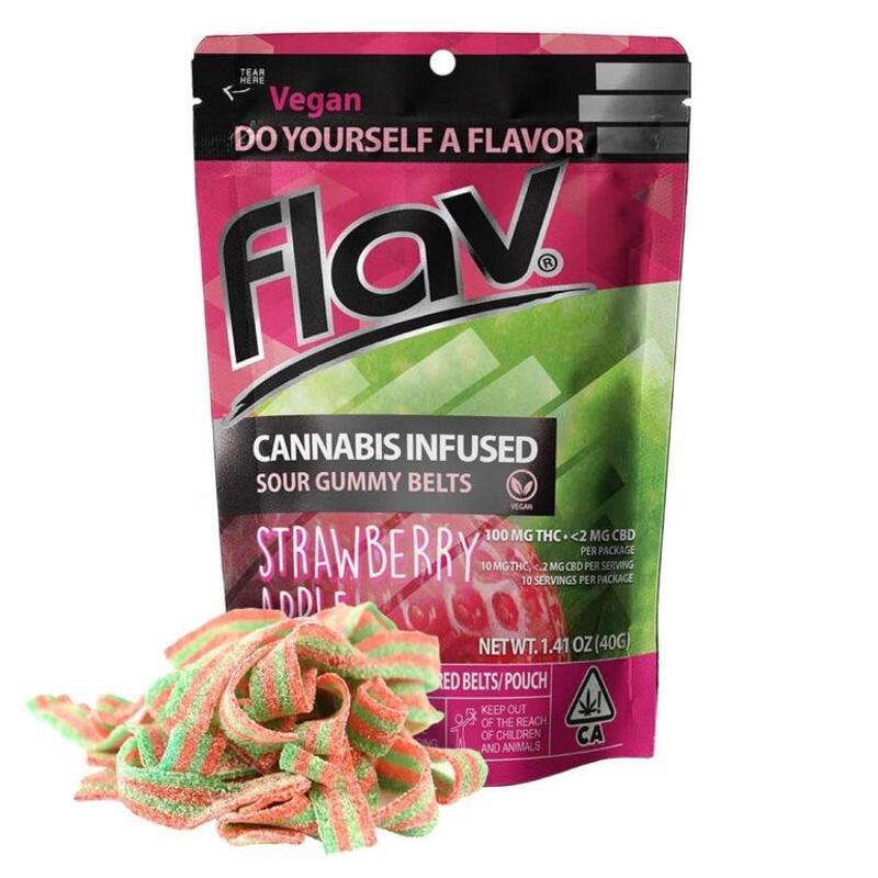 Flav - Sour Gummy Belts - Strawberry Apple Belts - 100mg