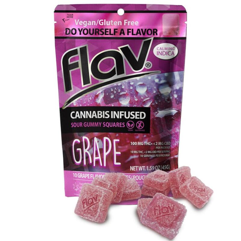 Flav - Sour Gummy Squares - Grape - Indica! - 100mg