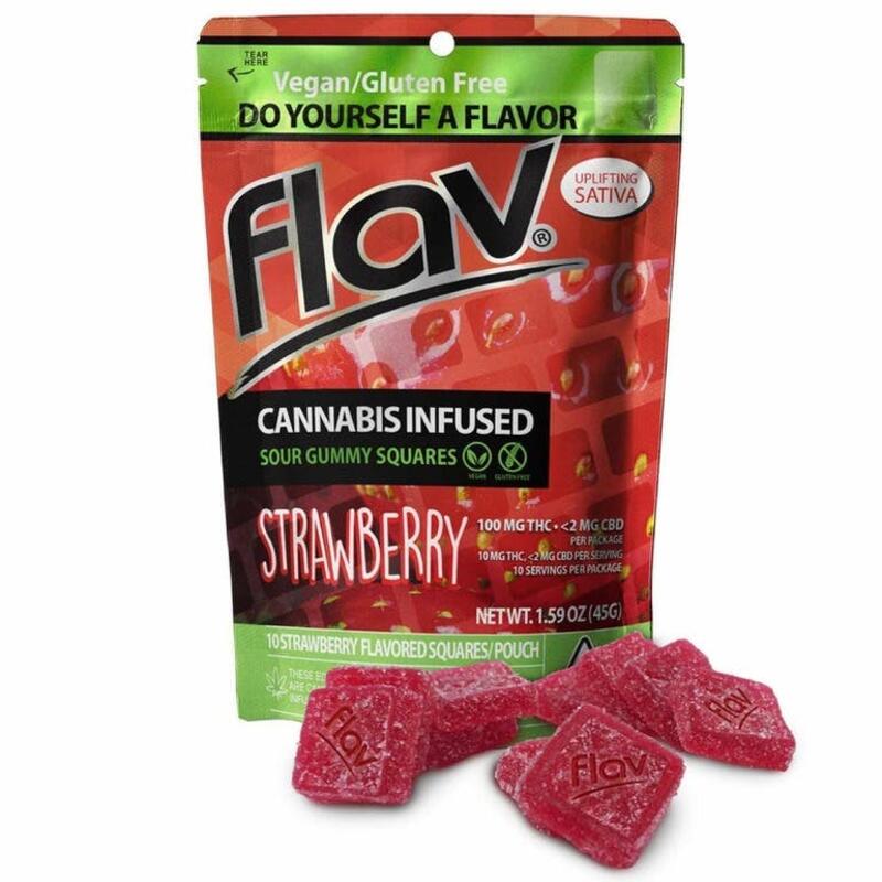 Flav - Sour Gummy Squares - Strawberry - Sativa! - 100mg