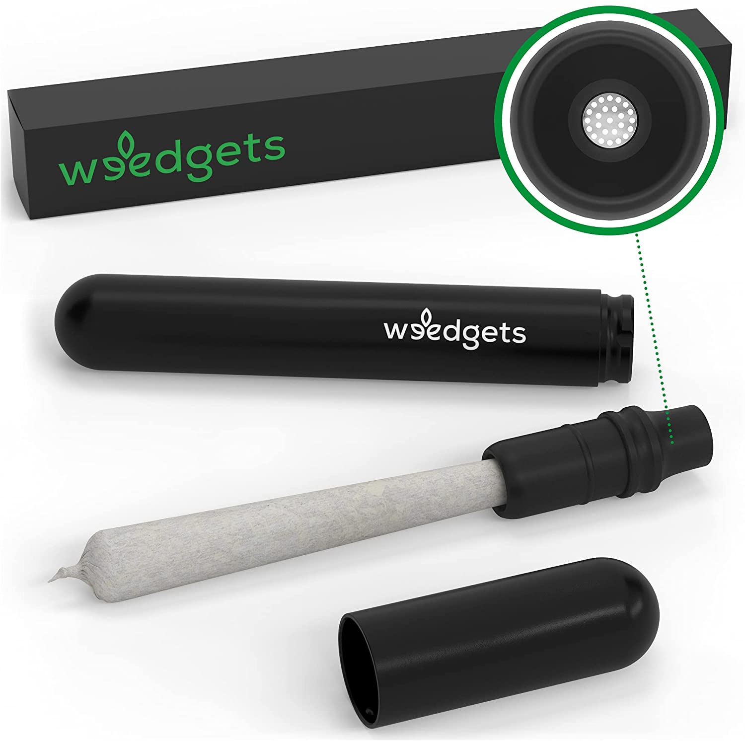 Coughless Filter Tips with aluminum carrying case for joints and pre-rolls, Weedgets - Boston