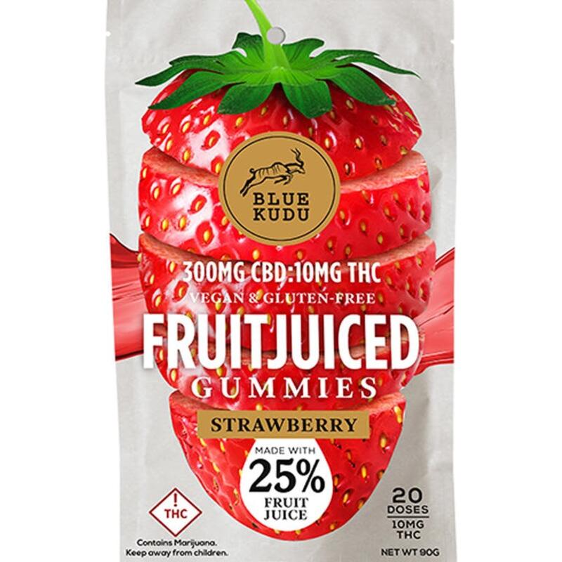 BlueKudu Fruit Juice Gummies - 300mg CBD/10mg THC Strawberry