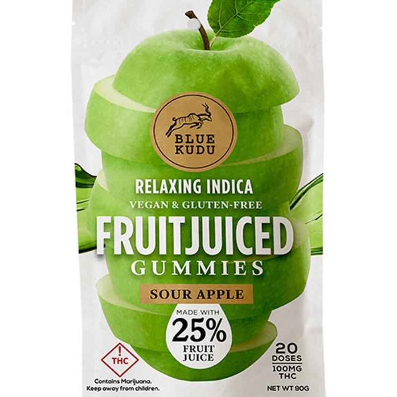 BlueKudu Fruit Juiced Gummies 100 mg - INDICA Sour Apple
