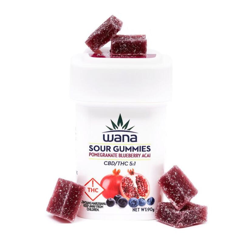 Wana Sour Gummies: Pomegranate Blueberry Acai 5:1