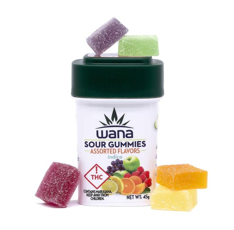 Wana Sour Gummies: Assorted Flavors Indica (MED)