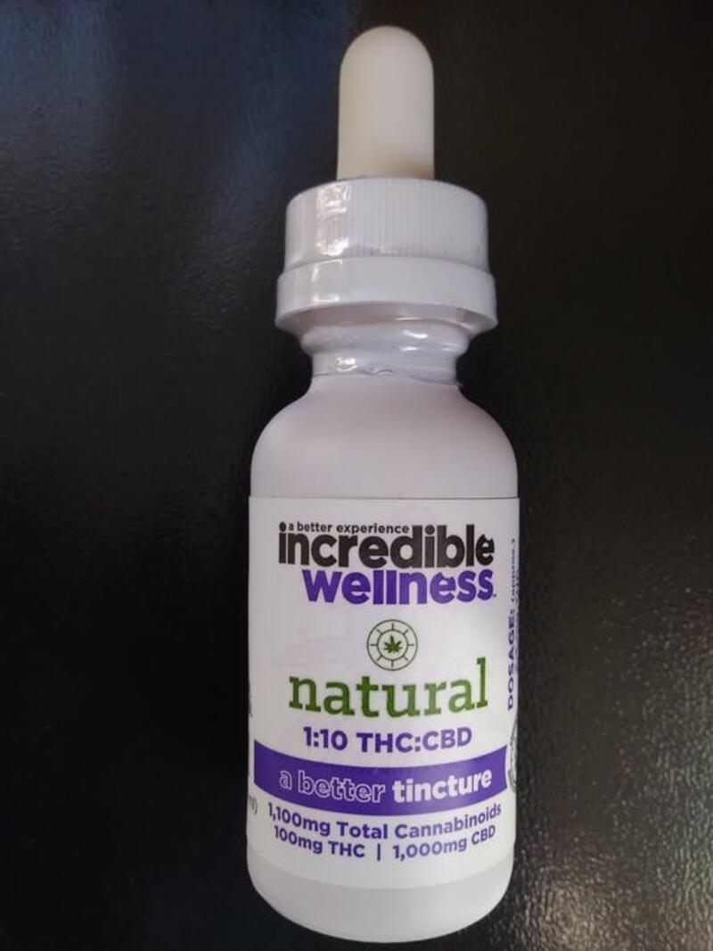 Incredible Wellness Tincture 1:10 THC:CBD (1 oz size). Great for oral ingestion!