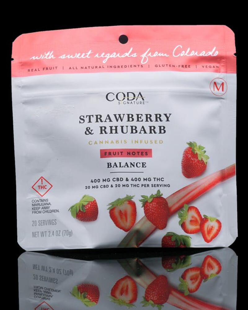 CODA Signature Strawberry & Rhubarb THC/CBD 1:1 Gummies
