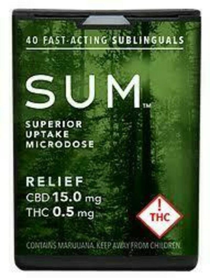 SUM - Relief Sublinguals (40 tablets - 0.5mg THC / 15mg CBD), 1ea