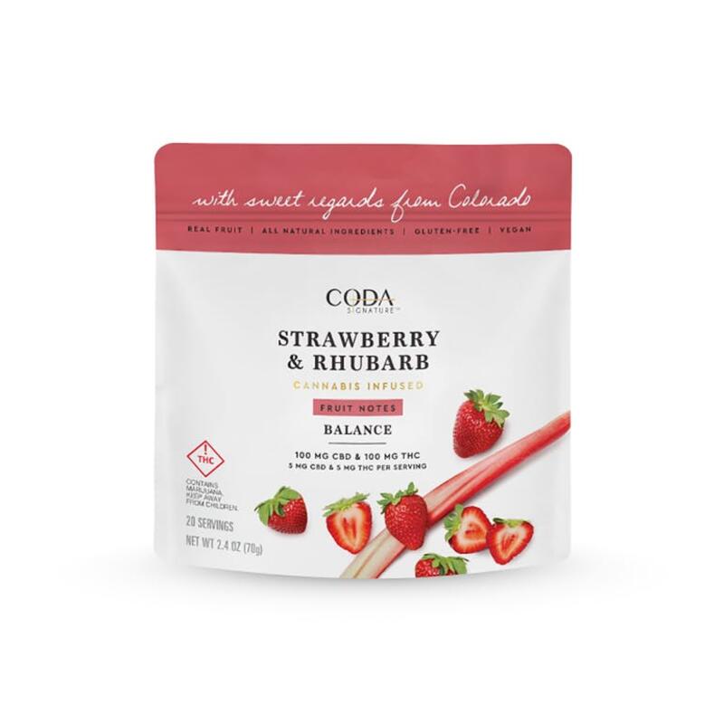 CODA - Strawberry & Rhubarb Fruit Notes - 100MG THC/100MG CBD , 1ea