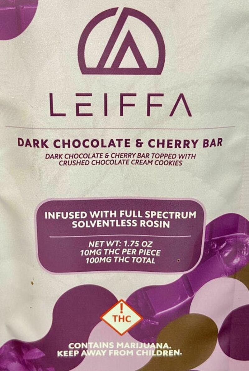 Leiffa Rosin Chocolate Bar- Dark Chocolate & Cherry (100mg THC)