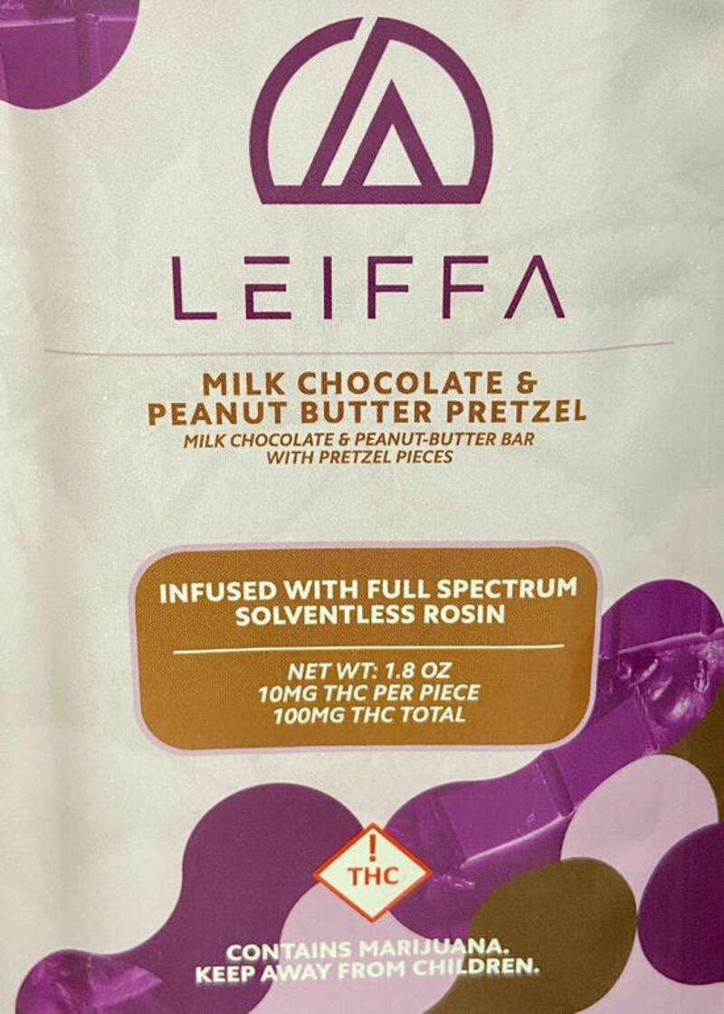Leiffa Rosin Chocolate Bar- Milk Chocolate & Peanut Butter Pretzel (100mg THC)