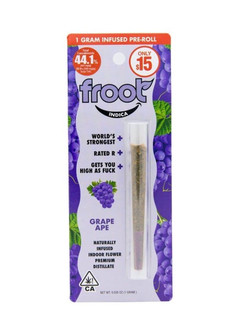 FROOT | GRAPE APE | 1g INFUSED PREROLL | THC: 41.0% |