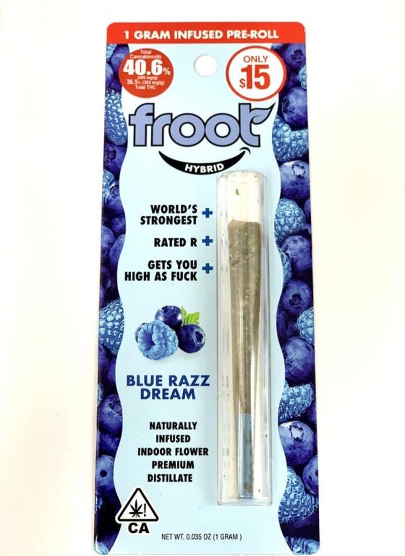 BLUE RAZZ DREAM | FROOT | 1g INFUSED PREROLL | THC: 44.6% |