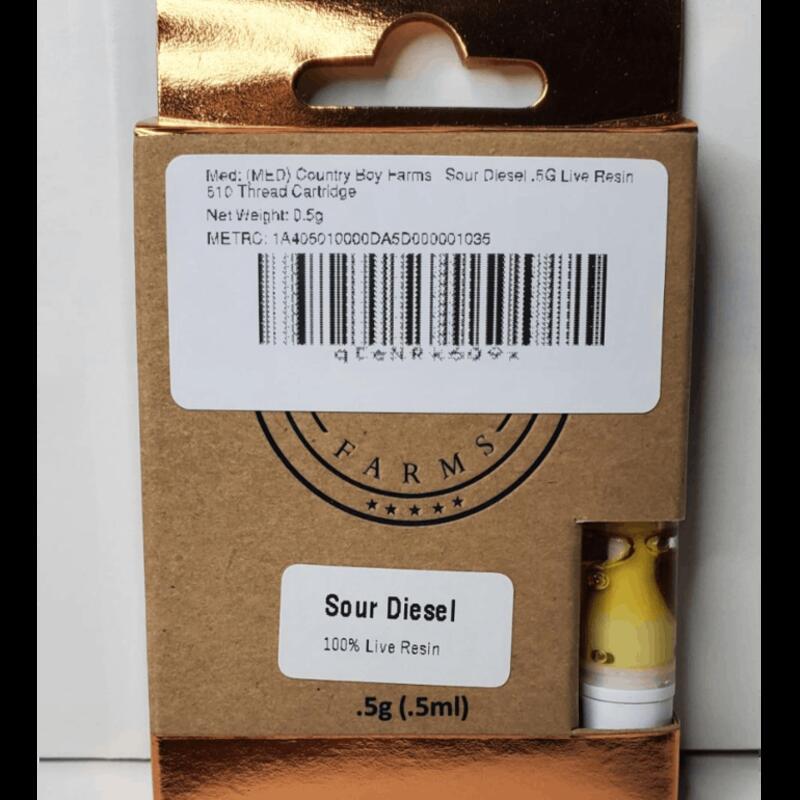 (MED) Country Boy Farms | Sour Diesel .5G Live Resin 510 Thread Cartridge