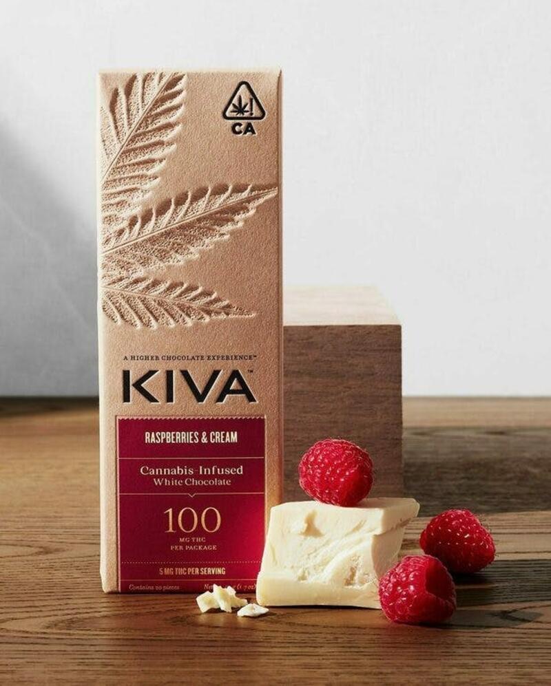 Kiva White Raspberry Cream 100mg Bar