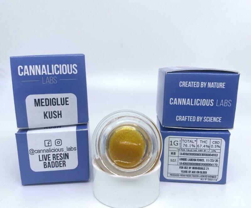 Cannalicious Labs - 1g MediGlue Kush Live Resin Badder